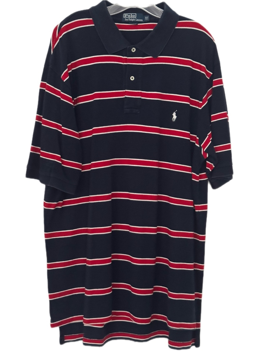 Polo by Ralph Lauren Men’s Navy Polo with Red & White Stripes
